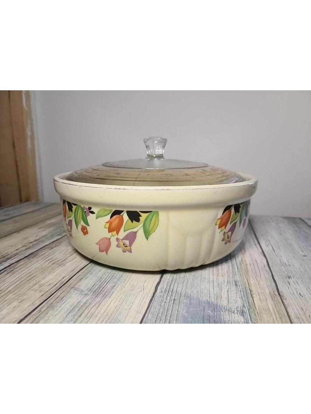 Halls Superior Quality Kitchenware Made In USA Uranium Glaze And Tulip Design